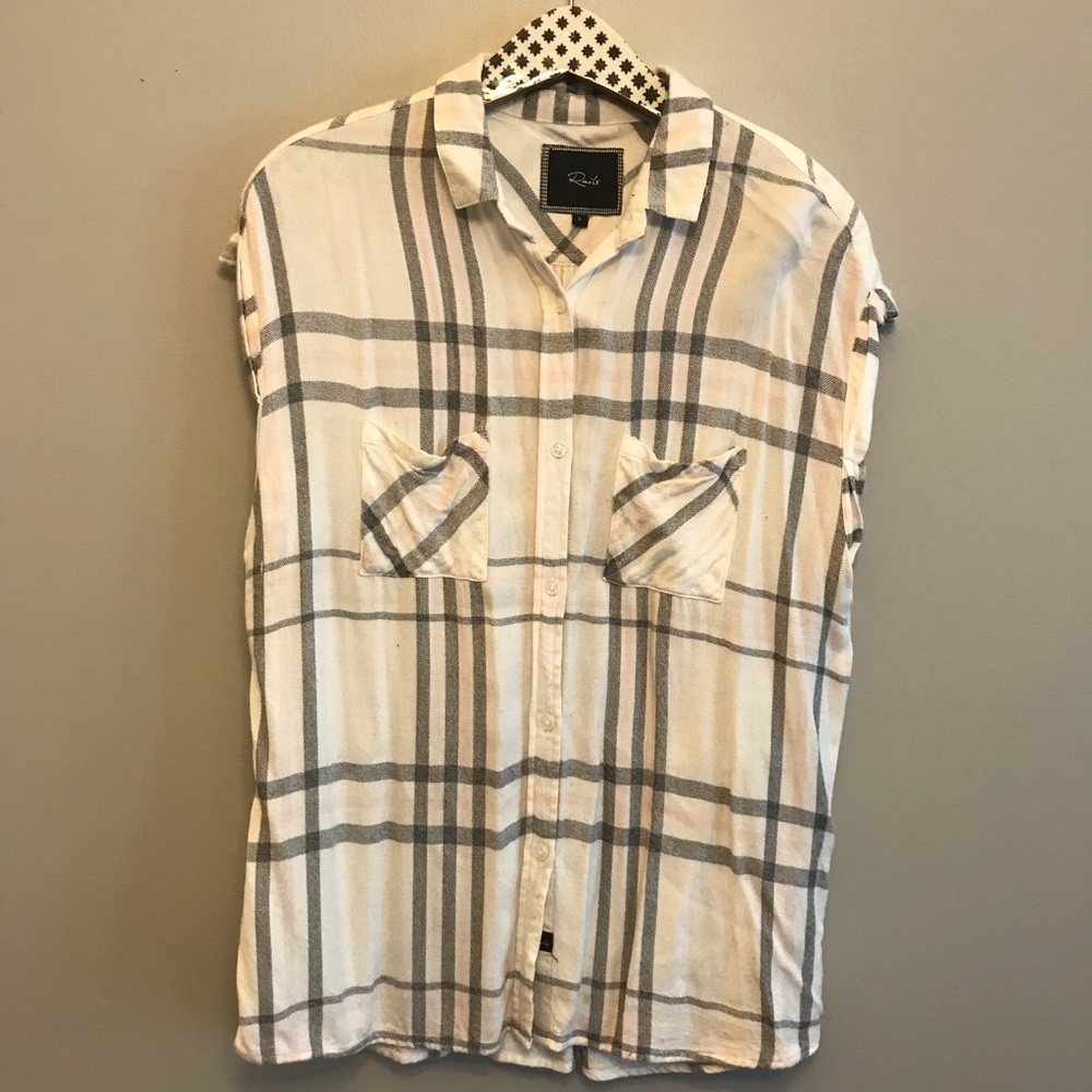 Rails White and Gray Plaid Sleeveless Top